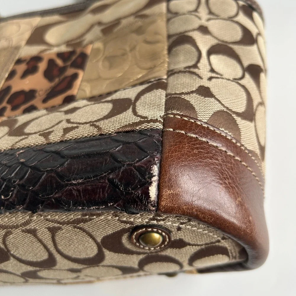 Coach Signature Patchwork Brown Multi Leather Tote Bag F12843 Good
